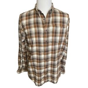Cabela's Flannel Brown Plaid Mens Large Tall Shirt Long Sleeve Button Down